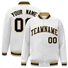 White Black-Old Gold Varsity Full-Snap Letterman Jacket 1