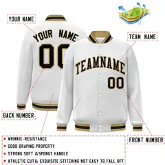 White Black-Old Gold Varsity Full-Snap Letterman Jacket 2