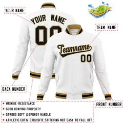 White Black-Old Gold Varsity Full-Snap Letterman Jacket 4