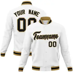 White Black-Old Gold Varsity Full-Snap Letterman Jacket