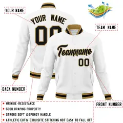 White Black-Old Gold Varsity Full-Snap Letterman Jacket 4