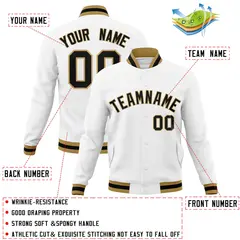 White Black-Old Gold Varsity Full-Snap Letterman Jacket 4
