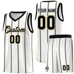 White Black Old Gold Vertical Stripes Basketball Jersey Set