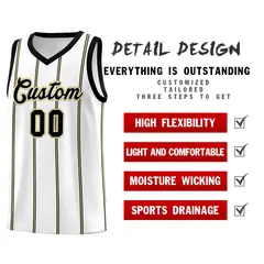 White Black Old Gold Vertical Stripes Basketball Jersey Set 2