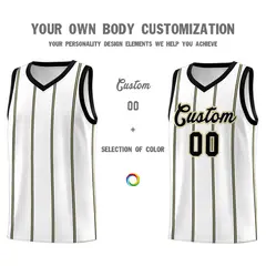 White Black Old Gold Vertical Stripes Basketball Jersey Set 3
