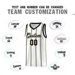 White Black Old Gold Vertical Stripes Basketball Jersey Set 4