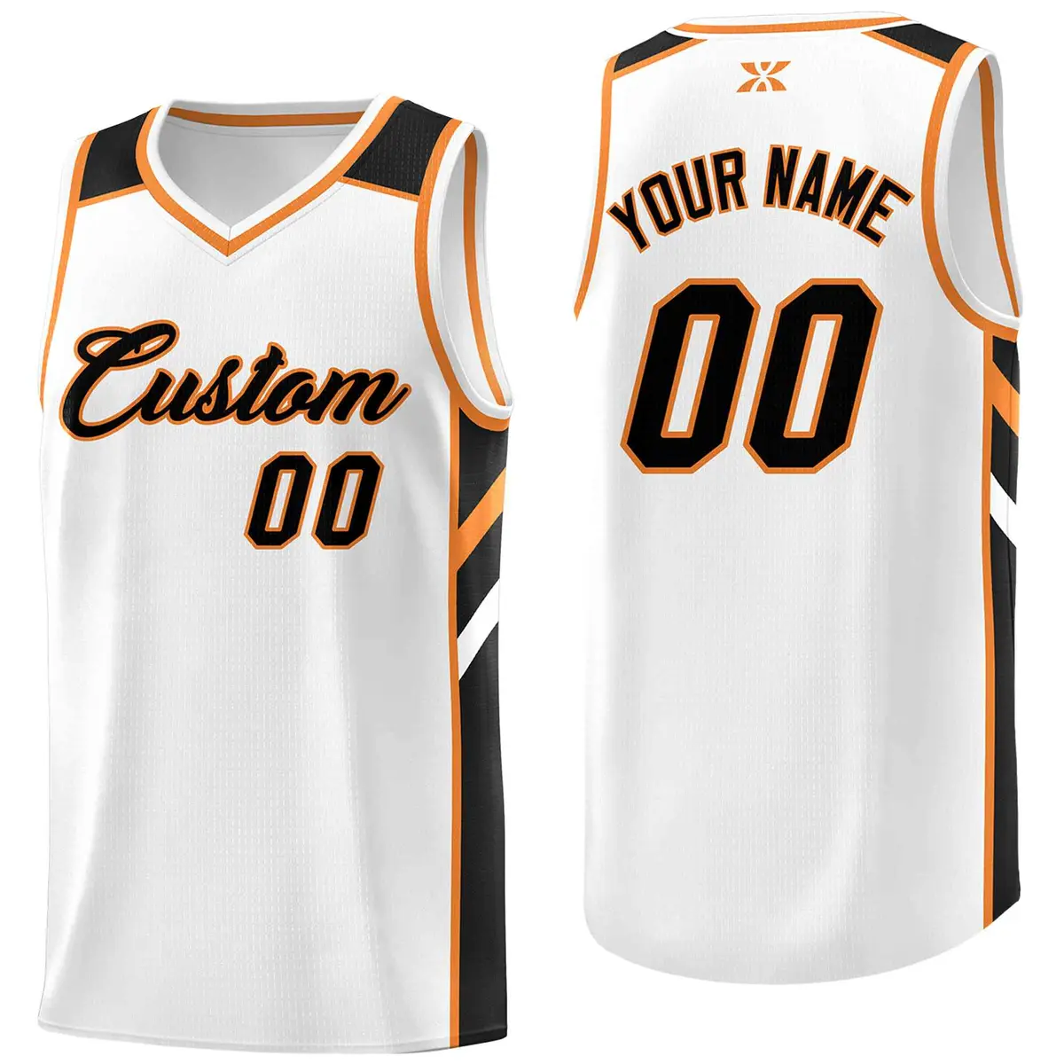 White Black-Orange Classic Mesh Sport Basketball Jersey