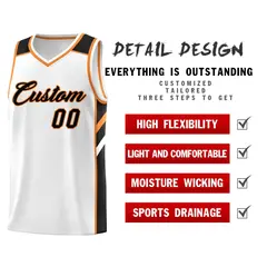 White Black-Orange Classic Mesh Sport Basketball Jersey 4