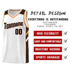 White Black-Orange Classic Mesh Sport Basketball Jersey 4