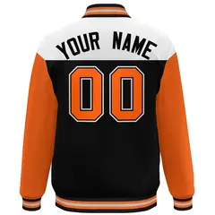 White Black-Orange Color Block Varsity Full-Snap Letterman Baseball Jacket 4