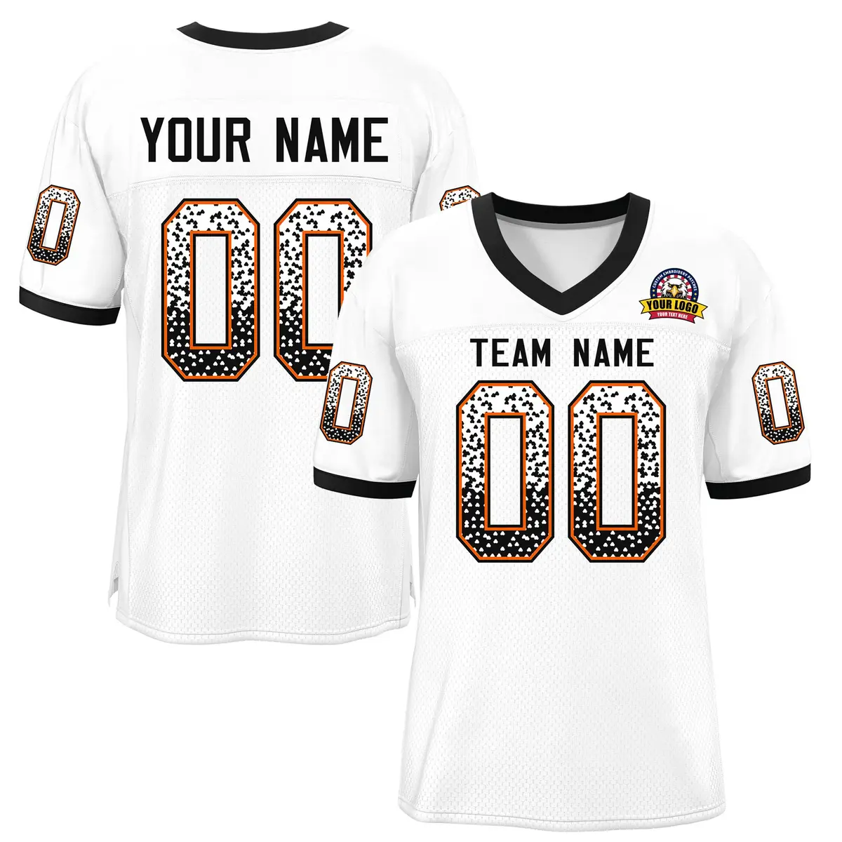 White Black-Orange Drift Mesh Football Jersey