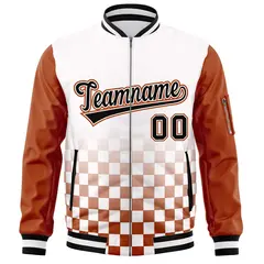 White Black Orange Grid Color Block Full-Zip Letterman Raglan Jacket 3