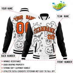 White Black Orange Halloween Bats Pumpkins Ghost Letterman Jacket 2
