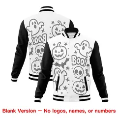 White Black Orange Halloween Bats Pumpkins Ghost Letterman Jacket 7