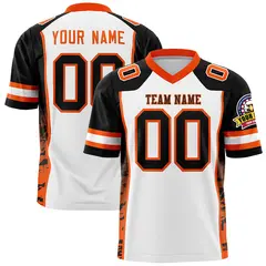 White Black-Orange Raglan Sleeves Side Pattern Football Jersey 1