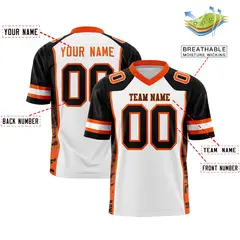 White Black-Orange Raglan Sleeves Side Pattern Football Jersey 2