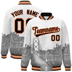 White Black Orange San Francisco Skyline Varsity Full-Snap Jacket