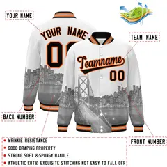 White Black Orange San Francisco Skyline Varsity Full-Snap Jacket 2