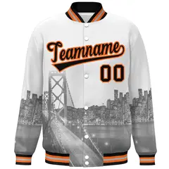 White Black Orange San Francisco Skyline Varsity Full-Snap Jacket 3