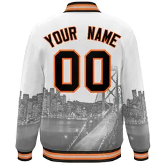 White Black Orange San Francisco Skyline Varsity Full-Snap Jacket 4