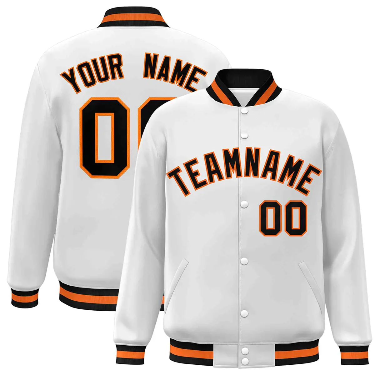 White Black-Orange Varsity Full-Snap Letterman Jacket