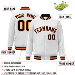 White Black-Orange Varsity Full-Snap Letterman Jacket 2