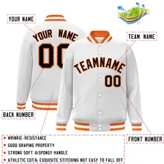 White Black-Orange Varsity Full-Snap Letterman Jacket 2