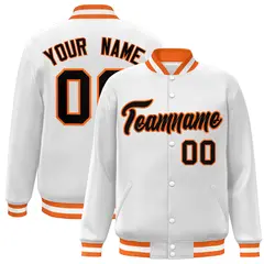 White Black-Orange Varsity Full-Snap Letterman Jacket 1