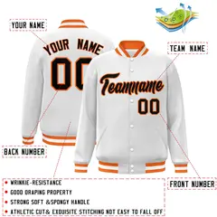 White Black-Orange Varsity Full-Snap Letterman Jacket 2