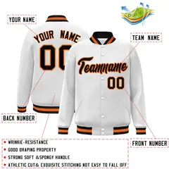 White Black-Orange Varsity Full-Snap Letterman Jacket 2