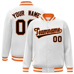 White Black-Orange Varsity Full-Snap Letterman Jacket 1