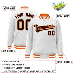 White Black-Orange Varsity Full-Snap Letterman Jacket 2