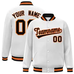 White Black-Orange Varsity Full-Snap Letterman Jacket 1