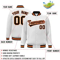White Black-Orange Varsity Full-Snap Letterman Jacket 2