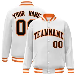 White Black-Orange Varsity Full-Snap Letterman Jacket 1