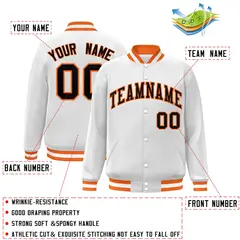 White Black-Orange Varsity Full-Snap Letterman Jacket 2