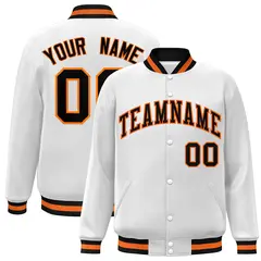 White Black-Orange Varsity Full-Snap Letterman Jacket 1