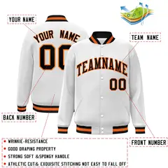 White Black-Orange Varsity Full-Snap Letterman Jacket 2