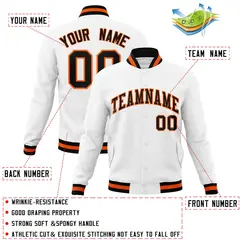 White Black-Orange Varsity Full-Snap Letterman Jacket 4