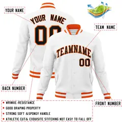 White Black-Orange Varsity Full-Snap Letterman Jacket 4