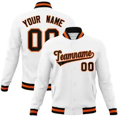 White Black-Orange Varsity Full-Snap Letterman Jacket