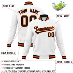White Black-Orange Varsity Full-Snap Letterman Jacket 4
