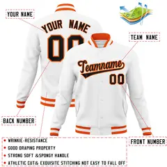 White Black-Orange Varsity Full-Snap Letterman Jacket 4