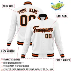 White Black-Orange Varsity Full-Snap Letterman Jacket 4