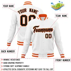 White Black-Orange Varsity Full-Snap Letterman Jacket 4