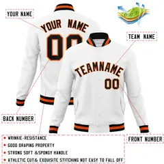 White Black-Orange Varsity Full-Snap Letterman Jacket 4