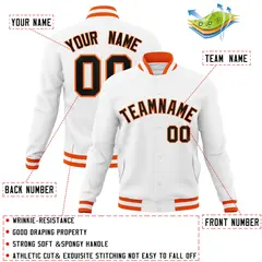 White Black-Orange Varsity Full-Snap Letterman Jacket 4