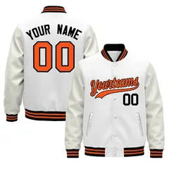 White Black Orange Varsity Jacket with Leather Sleeves Wrinkle-Resistant 1