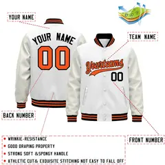 White Black Orange Varsity Jacket with Leather Sleeves Wrinkle-Resistant 2