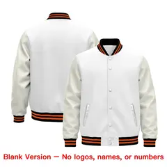 White Black Orange Varsity Jacket with Leather Sleeves Wrinkle-Resistant 6